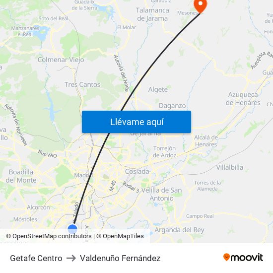 Getafe Centro to Valdenuño Fernández map