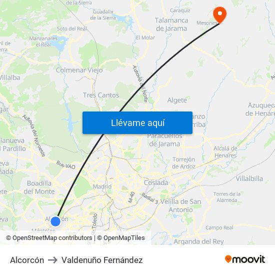 Alcorcón to Valdenuño Fernández map