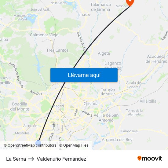 La Serna to Valdenuño Fernández map