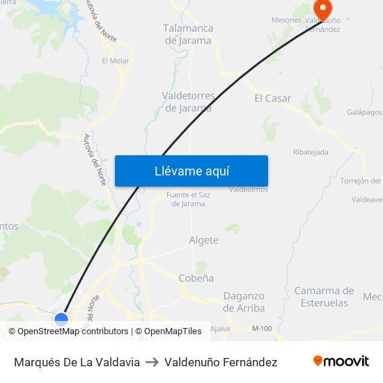 Marqués De La Valdavia to Valdenuño Fernández map