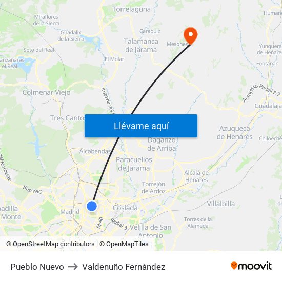 Pueblo Nuevo to Valdenuño Fernández map