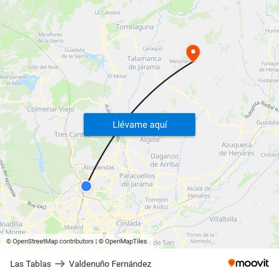 Las Tablas to Valdenuño Fernández map
