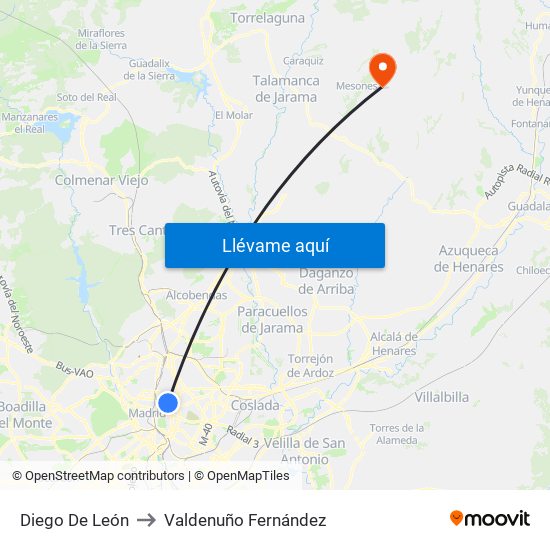 Diego De León to Valdenuño Fernández map