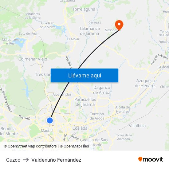 Cuzco to Valdenuño Fernández map