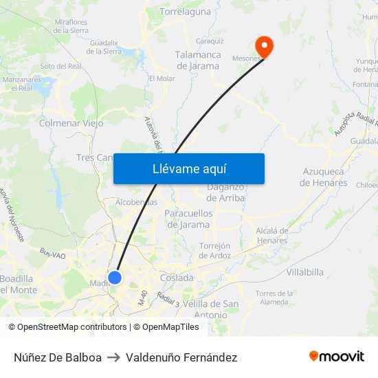 Núñez De Balboa to Valdenuño Fernández map