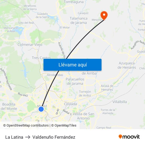 La Latina to Valdenuño Fernández map