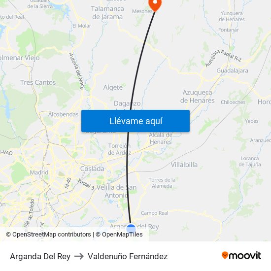 Arganda Del Rey to Valdenuño Fernández map