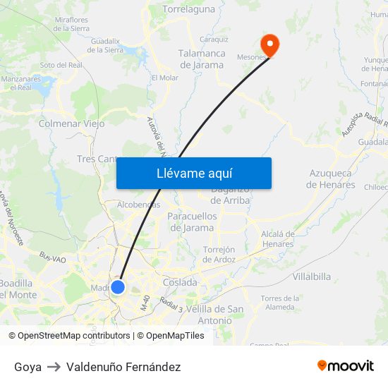 Goya to Valdenuño Fernández map