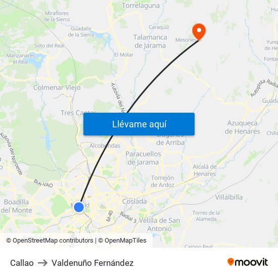 Callao to Valdenuño Fernández map