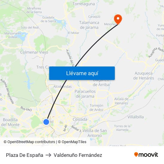 Plaza De España to Valdenuño Fernández map