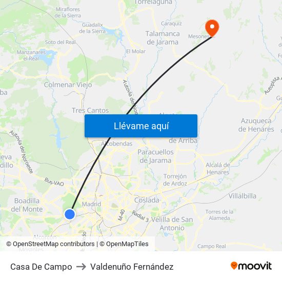 Casa De Campo to Valdenuño Fernández map