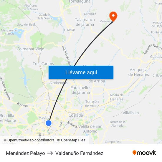 Menéndez Pelayo to Valdenuño Fernández map