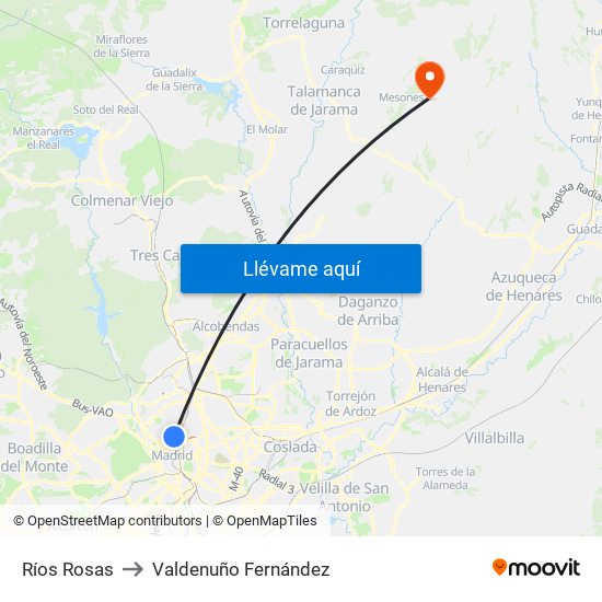 Ríos Rosas to Valdenuño Fernández map