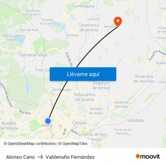 Alonso Cano to Valdenuño Fernández map