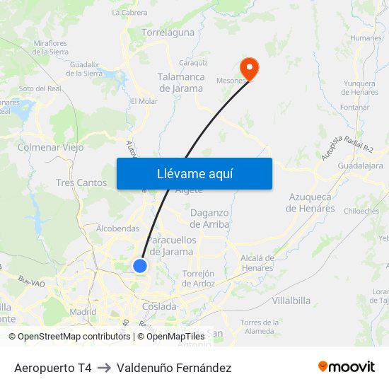 Aeropuerto T4 to Valdenuño Fernández map