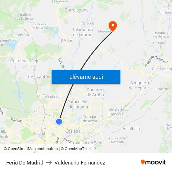 Feria De Madrid to Valdenuño Fernández map