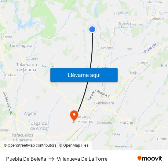 Puebla De Beleña to Villanueva De La Torre map