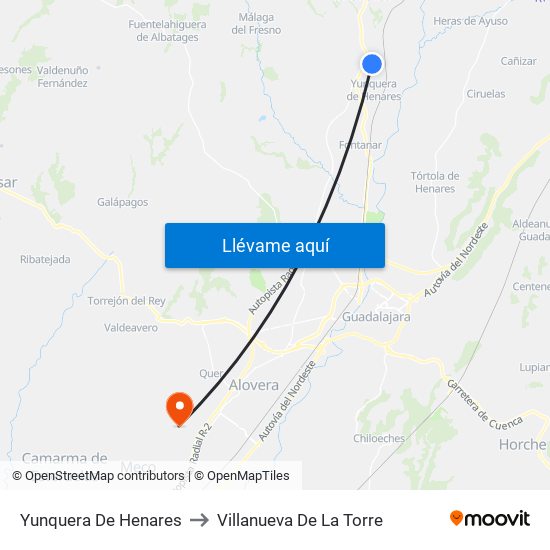 Yunquera De Henares to Villanueva De La Torre map