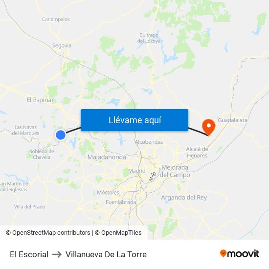 El Escorial to Villanueva De La Torre map