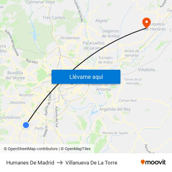 Humanes De Madrid to Villanueva De La Torre map