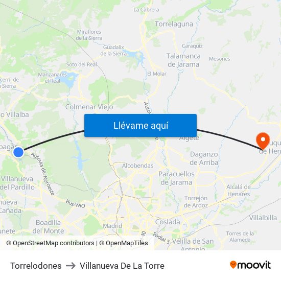 Torrelodones to Villanueva De La Torre map