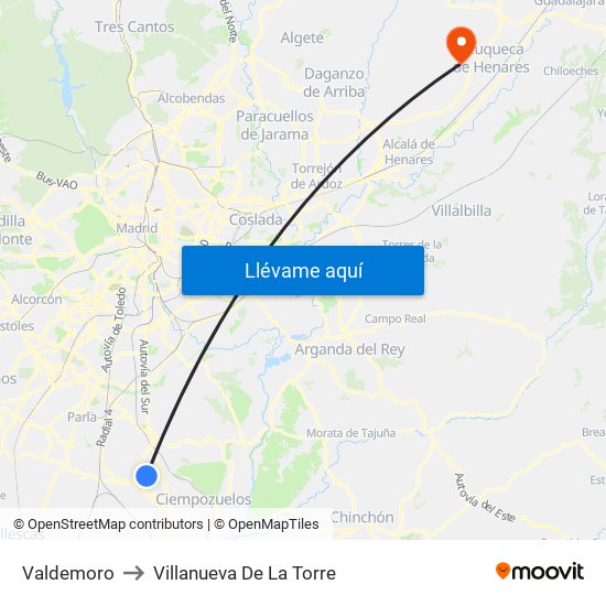 Valdemoro to Villanueva De La Torre map