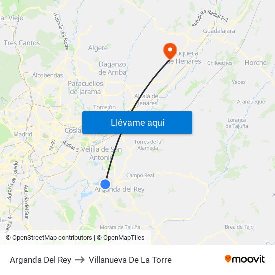 Arganda Del Rey to Villanueva De La Torre map