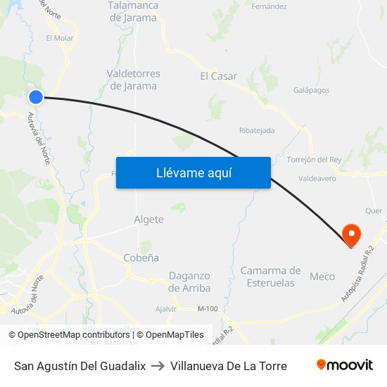 San Agustín Del Guadalix to Villanueva De La Torre map