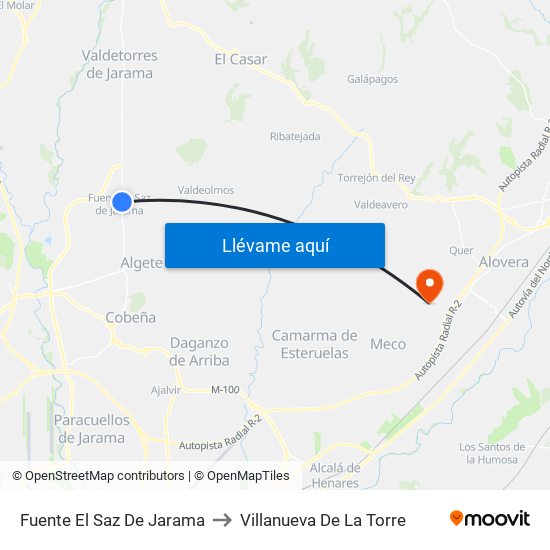 Fuente El Saz De Jarama to Villanueva De La Torre map