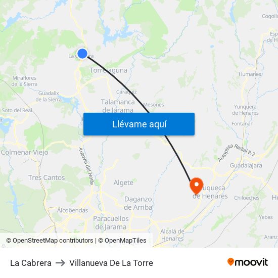 La Cabrera to Villanueva De La Torre map