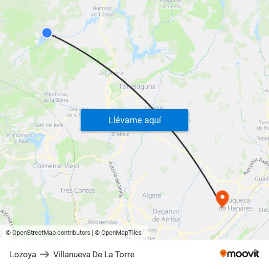 Lozoya to Villanueva De La Torre map