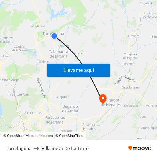 Torrelaguna to Villanueva De La Torre map