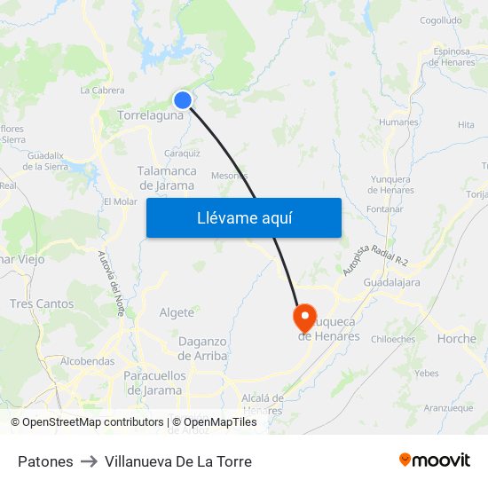 Patones to Villanueva De La Torre map