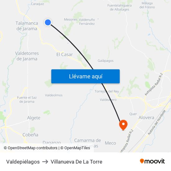 Valdepiélagos to Villanueva De La Torre map