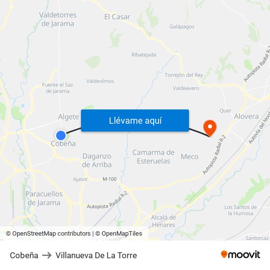 Cobeña to Villanueva De La Torre map