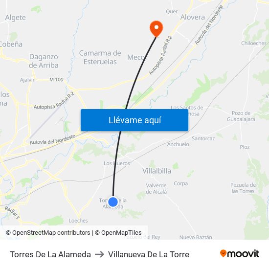 Torres De La Alameda to Villanueva De La Torre map