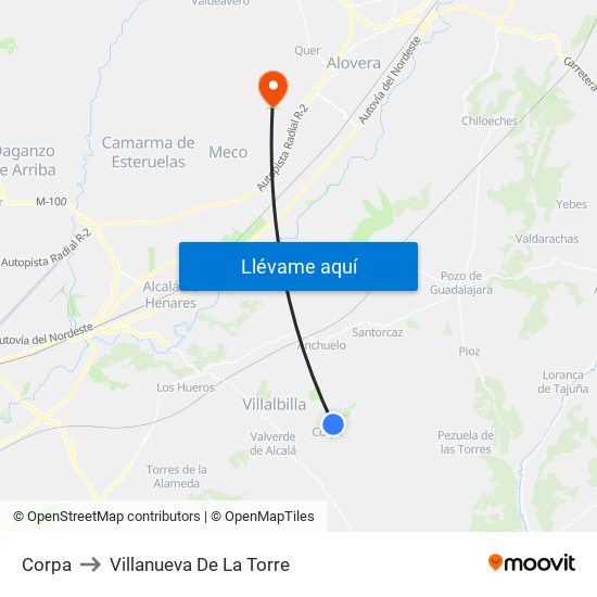 Corpa to Villanueva De La Torre map