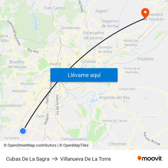 Cubas De La Sagra to Villanueva De La Torre map