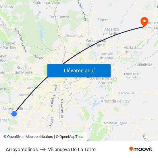 Arroyomolinos to Villanueva De La Torre map