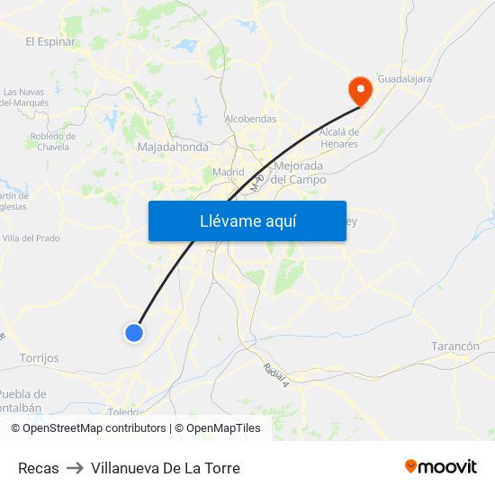 Recas to Villanueva De La Torre map