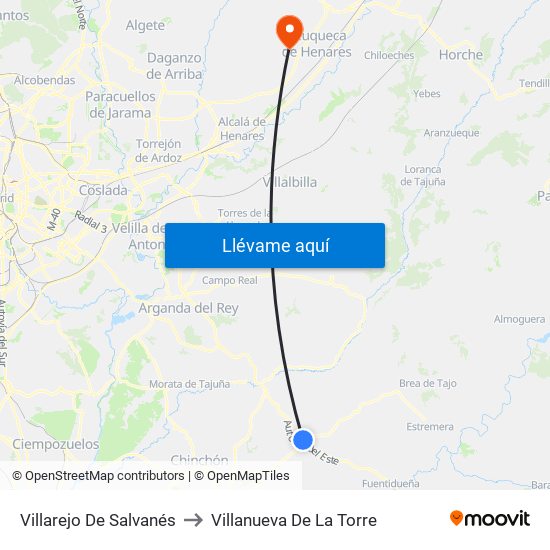 Villarejo De Salvanés to Villanueva De La Torre map