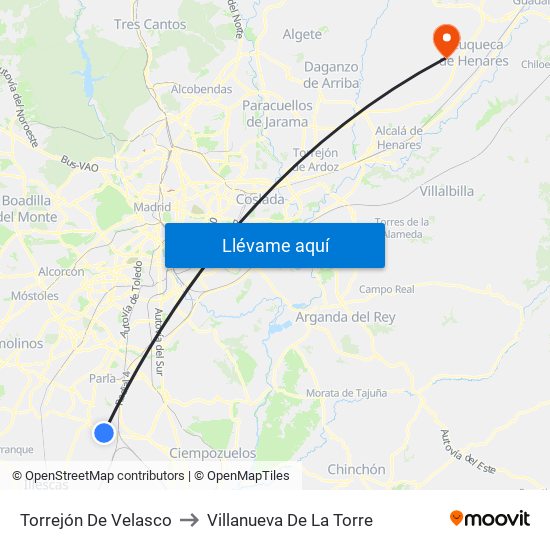 Torrejón De Velasco to Villanueva De La Torre map
