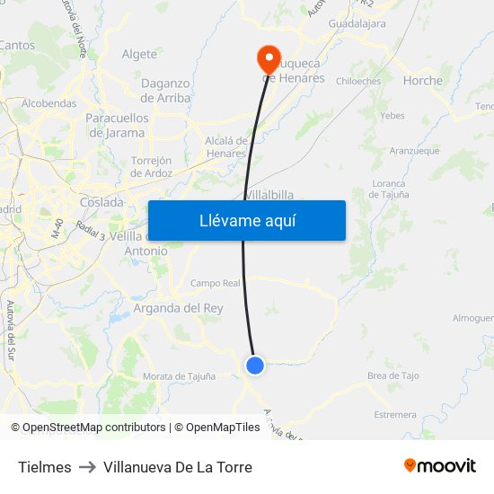 Tielmes to Villanueva De La Torre map
