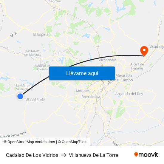 Cadalso De Los Vidrios to Villanueva De La Torre map