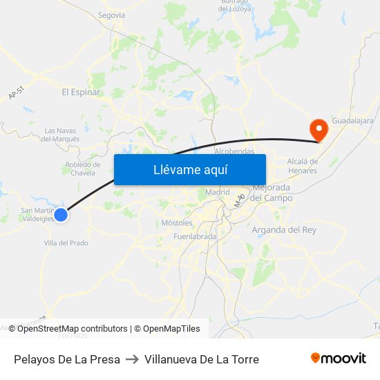 Pelayos De La Presa to Villanueva De La Torre map