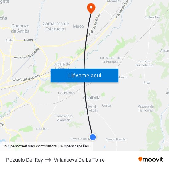 Pozuelo Del Rey to Villanueva De La Torre map
