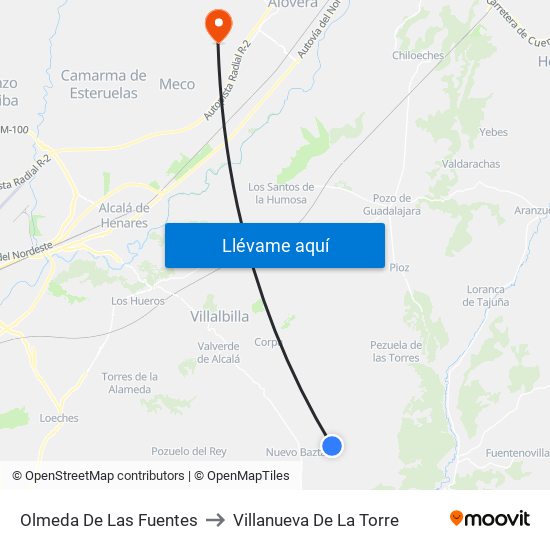 Olmeda De Las Fuentes to Villanueva De La Torre map