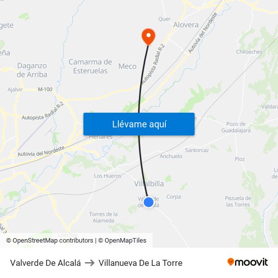 Valverde De Alcalá to Villanueva De La Torre map