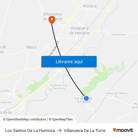 Los Santos De La Humosa to Villanueva De La Torre map
