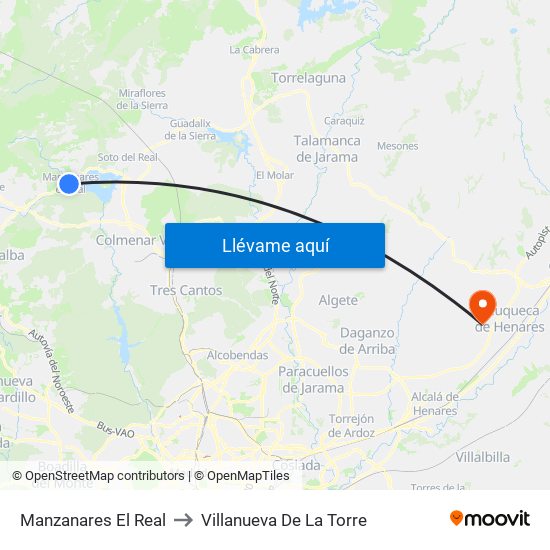 Manzanares El Real to Villanueva De La Torre map